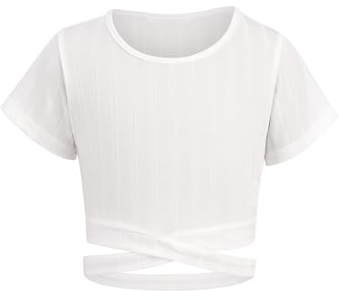 Arshiner Girls T-Shirt Midriff-Baring Summer Crop Top 8-15 Years | Ribbed, Crew Neck, Fashion, Casual, Solid Color, Summer, Everyday, Comfortable