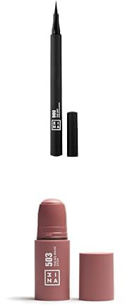 3INA MAKEUP - The 24h Pen Eyeliner 900 + The No - Rules Stick 503 - Black Matte Eye Pencil - Matte Eyeliner - Blush cream - Blush stick - Vegan - Cruelty Free