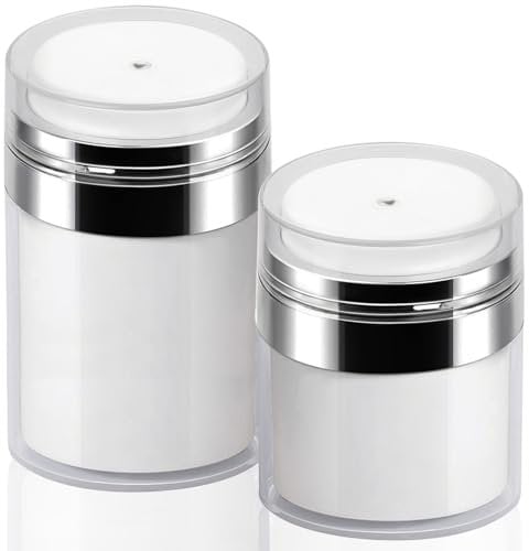 2Pack Lotion Dispenser 50ml 100ml Airless Pump Jar - 1.7Oz 3.5Oz Moisturizer Pump Bottle Drunk Elephant Skin Care Travel Makeup Containers for Thick Moisturizer, Skincare Cream