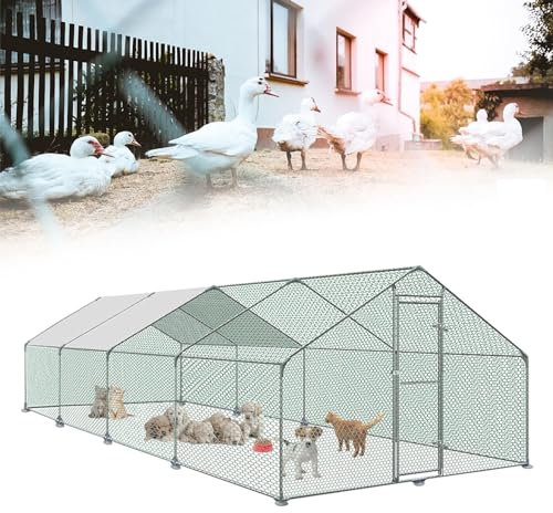 NAIZY Hühnerstall Hühner Freilaufgehege XXL 3x8x2m mit PE Sonnenschutzdach und Schloss Chicken Run Hühnergehege Hühnerauslauf für Voliere Hühner Kleintiere Ente Kaninchen