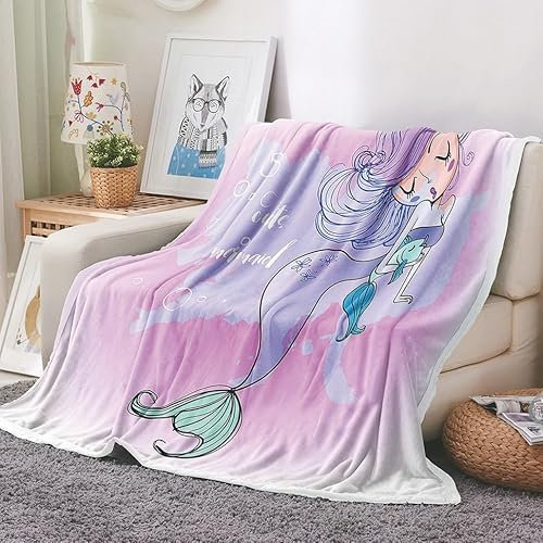 UNZYE Kuscheldecke Outdoor Campingleichte Warme Decke Camping Kuscheldecke Kinder Jungendecke Vintage Meerjungfrau Rosa Karikatur Camping-Decke 130x100cm