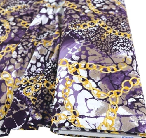 TOLKO 50cm Baumwolljersey Jersey Stoff Meterware | Baumwollstoff für Shirt Kleid Rock Jersey Bettwäsche Stoff Sommer Kleiderstoff | Weich elastisch 150cm breit | Stoffe zum Nähen (Lila Goldkette)