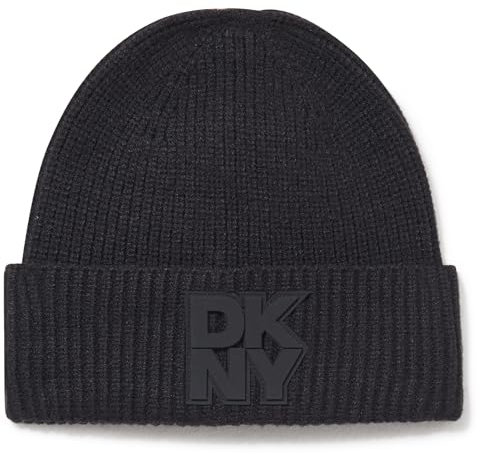 DKNY Damen Strickmütze mit Logopatch, Schwarz, Einheitsgröße