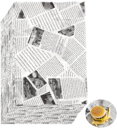 100 Feuilles Papier Emballage Alimentaire, 20x30cm Papier Journal, Papier Journal Alimentaire, Style Journal Vintage Étanche et Résistant à l'huile, pour Sandwich, Pain, Gâteau