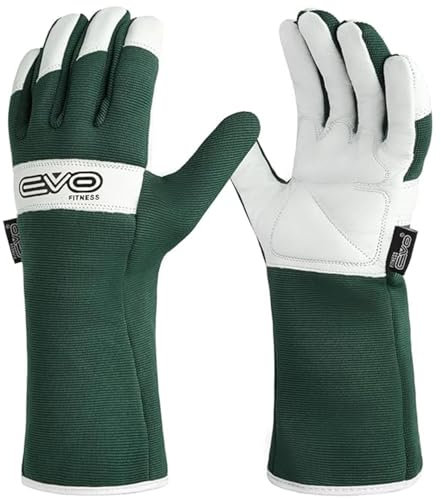 EVO Fitness Gardening gloves for Men and Women Tough Thorn Proof Comfortable Breathable Protective leather with Strong Grip Rigger Garden work Safety gloves (Long Green, XL)