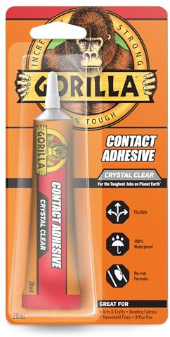 Gorilla Contact Adhesive Clear, 20ml - Crystal Clear All-Purpose Glue | 100% Waterproof & Paintable | No-Run Formula, Repositionable & Permanent Bond