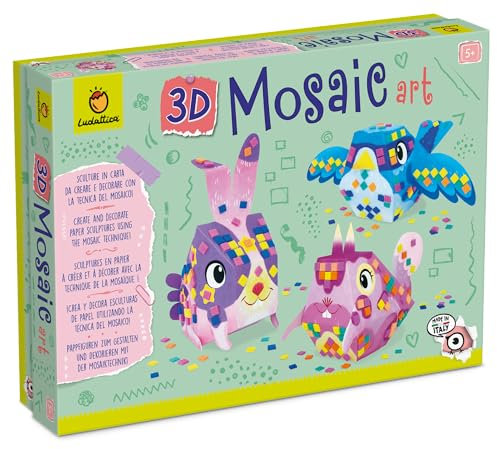 Ludattica | 3D Mosaic Art | Paper Art und Mosaik für Kinder zum Bauen und Dekorieren von Tieren | Kreativspiel für Mädchen ab 5 Jahren | kreative Bastelarbeiten für Kinder | Made in Italy