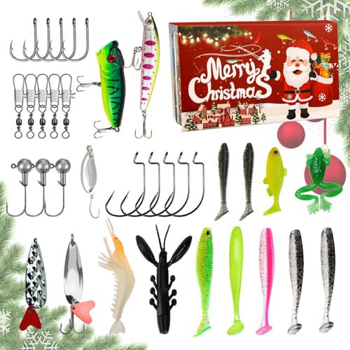 Weihnachten Advent Angelköder Tackle Set, Realistische Tackle Countdown Box, Weihnachten Köder Set, Adventskalender Set, Angelköder Geschenkbox, Adventskalender für Angler
