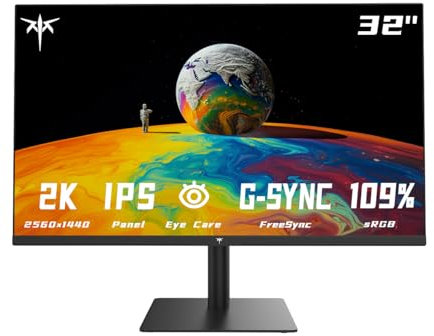 KTC Monitor da 32 Pollici 2K, Monitor per computer IPS 1440P, Monitor per PC QHD senza cornice da 100 Hz per giochi d'ufficio, cura degli occhi, G-Syn nero 32 pollici