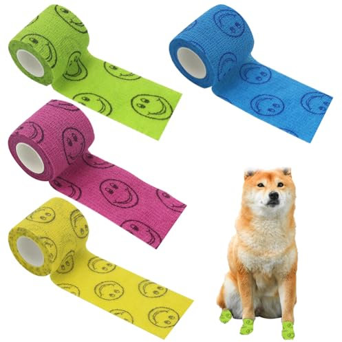 Benda,4 Pezzi Vet Wrap Pet Bendaggio Autoadesivo,Pet Bende Coesive,Bendaggio Autoadesivo per Animali Domestici,Gatti Autoadesiva Benda,Elastica, Bendaggi Autoadesivi per Gatti, Cani, Polsi, Caviglie