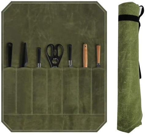 GMHLLES Knife Roll Knife Bags for Chefs,Chef Knife Bag,Knife Case,7 Slots,Water Proof,Gift for Professional Chefs or Cooking Enthusiasts,for Camping to Place Home Kitchen Knives(44 * 56cm Green)
