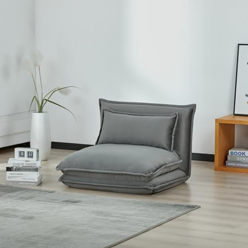 [en.casa] Schlafsessel Umeå 59x85,5x67 cm Sessel mit Schlaffunktion Schlafsofa Relaxsessel Bodensessel Gästesofa Samt Grau