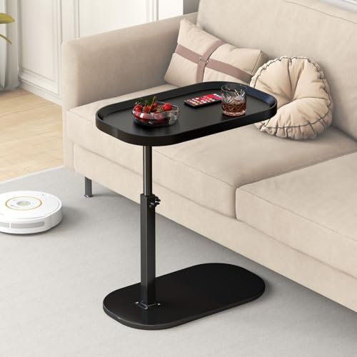YUTVCZO C Shaped Side Table Adjustable Height, 360°Swivel Sofa Tables That Slide Under, Small Coffee C Shaped End Table for Sofa/Bed/Bathtub, Rotating Elevate Tabletop (black)