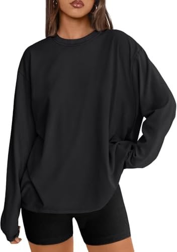 LACOZY Women's Spring Long Sleeve Oversized T Shirts Loose Casual Crewneck Tunic Tops Soft Blouse Black L