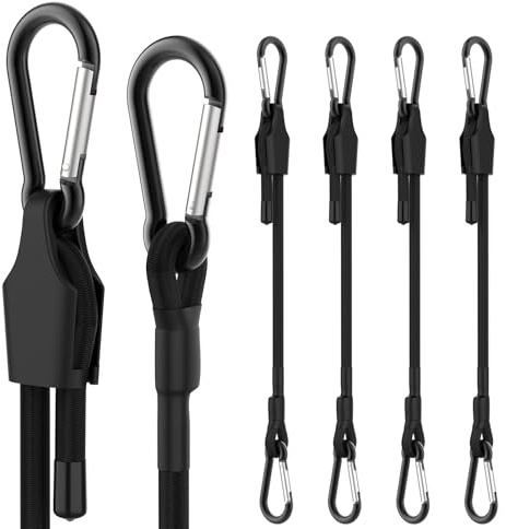 SDTC Tech 12 Inch Adjustable Bungee Cords with Carabiner Hooks, 4 Pack Heavy Duty Outdoor Super Elastic Bungee Straps Easily Adjust from 8 to 18 for Cargo, Bike, Luggage, Carts, Truck