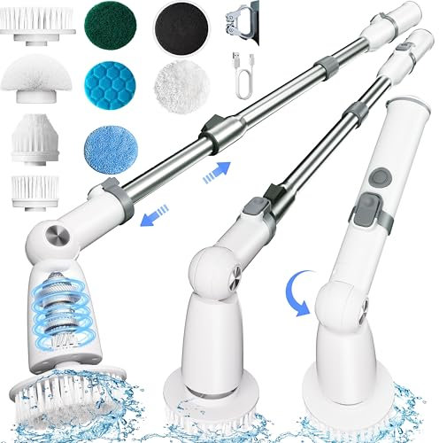 Wildley - Electric Floor Scrubber Rotating with Long Handle and Dual Speed, Cordless Cleaning Brush, Shower Cleaning Brush with 3 Adjustable Angles, 8