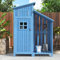 Gerätehaus aus Holz, 124x46x174 cm, Blauer Gartenschrank mit 2 Ablagen, wasserdichtes Dach (PVC), Ideal für Garten, Terrasse, Balkon, Werkzeug & mehr (Blau)