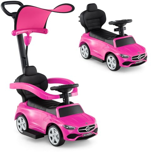 INFANS Push Car for Toddlers, 3 in 1 Sliding Walking Car with Push Handle, Horn, Music, Underneath Storage, Foot-to-Floor Ride on Toys for Boys Girls (Pink)