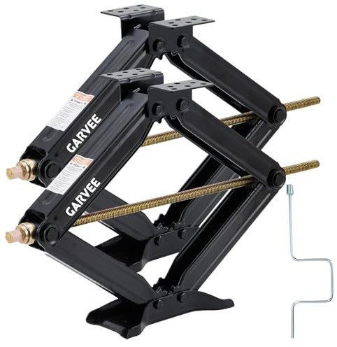 Garvee Cric a parallelogramma da 61 cm per camper e roulotte - Stabilizzatore di livellamento resistente da 3402 kg con manovella, base stabile, altezza regolabile da 10-61 cm, in acciaio verniciato a