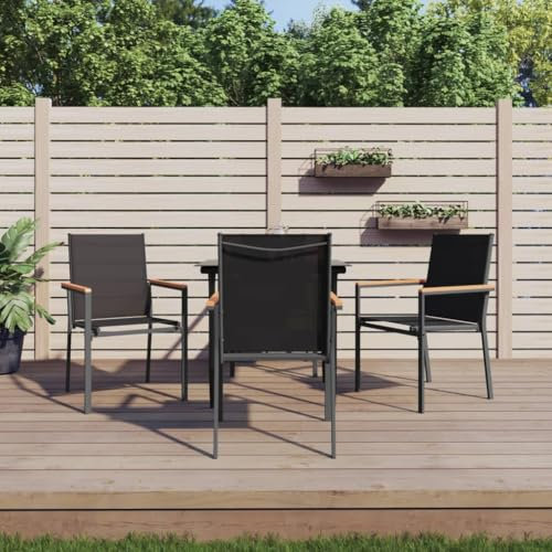 Snsowed 5-TLG. Garten-Essgruppe Schwarz Textilene und Stahl, Esstisch Mit Stühlen Set, Gartenmöbel Sitzgruppe, Balkon Möbel, Gartenlounge Set, Terrassenmöbel, Balkonmöbel Set - 3187034