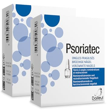 Bailleul Laboratori | Psoriatec | Smalto per unghie fragili, ristrutturazione e rimineralizzazione, protegge e rafforza le unghie, idrosolubile, rimozione con acqua, confezione da 2 flaconi da 3,3 ml