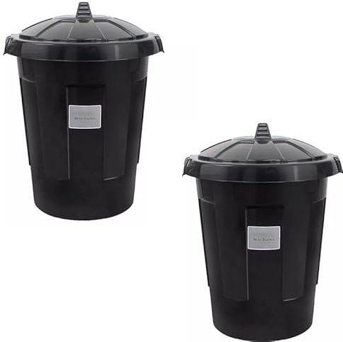 Vivo Technologies 80L Black Plastic Extra Large Dustbin,Round Rubbish Bin With Lockable Lid,Refuse Bin Ideal for Outdoor Rubbish Animal Feed (2 pcs)