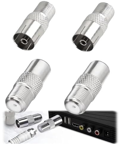 KIQAWEE TV Aerial Connector F Female to TV Male Adapter, 4 Pack 9.5mm Female to F Type Coax Connector for Aerial and Satellite Cables