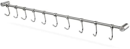 QAUUCP Wall Mounted Utensil Rack Kitchen Rail Rack Wall Mounted Utensil Hanging Rack Hanger Hooks for Kitchen Tools Pot Towel 10 Sliding Hooks
