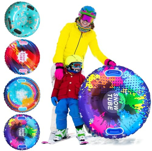 Fancysky Aufblasbare Schneereifen mit Griffen –80 x 80 cm Verdickter Aufblasbarer Schlitten für Alle Altersgruppen, Snow Tube, Schneeschlauch, Erleben Sie Unvergessliche Winterabenteuer