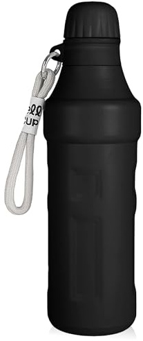 Insulated Water Bottle, 500ml/17oz Stainless Steel Double Wall Metal Leak Proof Vacuum Flask for Keep Hot & Cold, Reusable Thermal Flask with Lanyard, Thermal Bottle for Travel Sports Gym (Black)