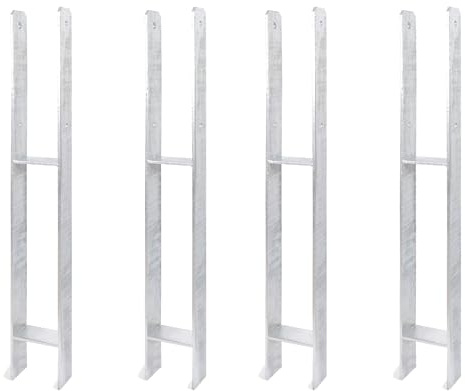 Alberts 4er Set H-Pfostenträger | feuerverzinkt | lichte Breite 91 mm | Gesamthöhe 800 mm | Materialstärke 6 mm