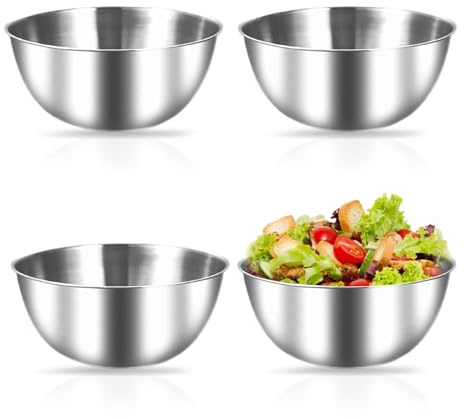 thirei Edelstahl Schüssel Set, 4 Teilig 17 cm Schüsseln, Edelstahlschüsseln mit Messmarken, Stapelbar Schüssel SalatschüsselS Set, Schüsselset für Müslischale, Dipschale