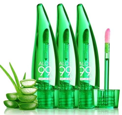EONFAVE 3 Stück Aloe Vera Lip Oil, Magischer Farbwechsel Lipgloss, Lang Anhaltender Feuchtigkeitsspendendes Aloe Vera Lippenöl, Durchsichtig Glänzen und Befeuchten Lipgloss Mit Volumeneffekt(15ml)