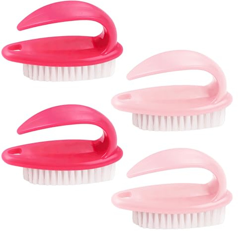 Xynovate 4 Pcs Nail Brush, Plastic Handle Scrubbing Brush, Hand Fingernail Cleaner, Easy to Use Brushes for Cleaning Men Women Adult Kid Toe Foot Manicure Pedicure Supplies（Mixed colors）