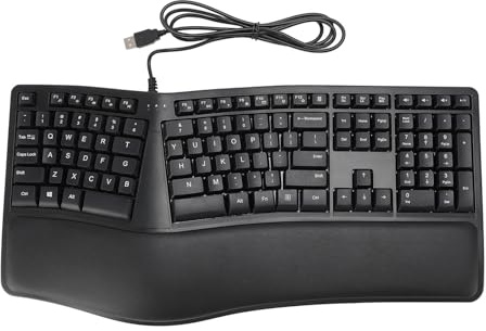 FAUOSWUK Ergonomische Geteilte Tastatur, Kabelgebundene USB 2.0-Computertastatur mit 110 Tasten und Geräuschlosem Design, mit Arc-Handballenauflage für wins-PC-Laptop-Büro-Tippkomfort