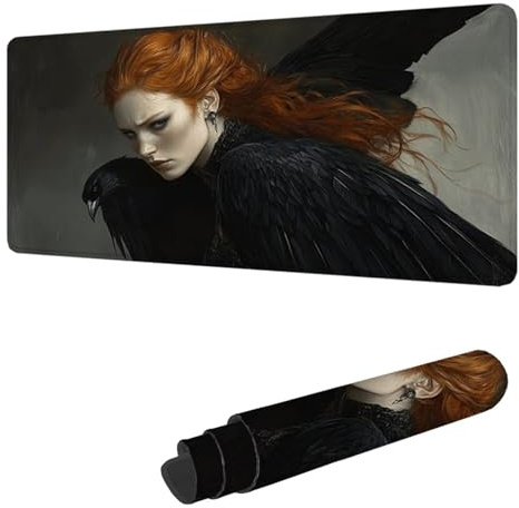 Noir Tapis de Souris XXL 600 x 300 mm Grand Tapis de Souris Gamer Ange sous Main Bureau Bords Cousus Imperméable Antidérapant, pour PC, Ordinateur Portable Améliore la Précision et la Vitesse H-8796