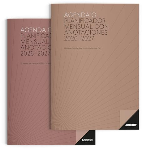 ADDITIO - Agenda G para el profesorado | Planificador mensual | 16 meses | Anotaciones | Tamaño 19,5 x 28,5 cm. | Español | Terracota | Marrón Claro