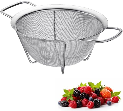 Westmark Stand-Sieb – Feinmaschiges Edelstahlsieb mit stabilem Standfuß und Griffen für sicheres Stellen und Transportieren, breite Krempe, spülmaschinengeeignet – ø 18 cm