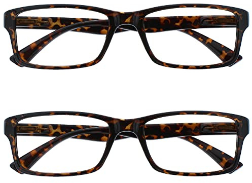 OPULIZE PEP Classic Reading Glasses for Women Men, Scratch Resistant Rectangular Frame with Spring Hinges, Brown +2.0 (Pack of 2)