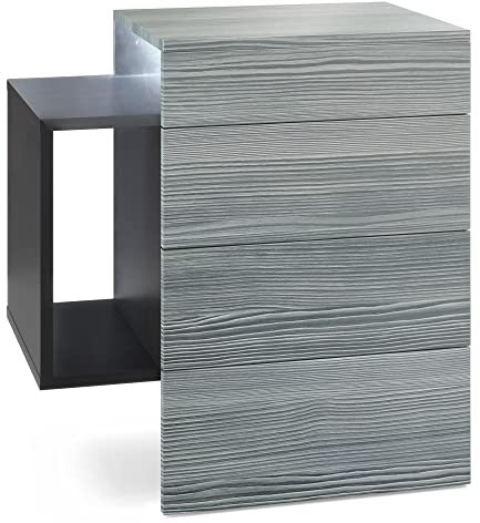 Vladon Nachttisch Queens, Made in Germany, Nachttischschrank mit 2 Schubladen und 1 seitlichem Fach zur Wandmontage, Schwarz matt/Avola-Anthrazit, inkl. LED Unterbaustrahler weiß (60 x 63 x 36 cm)
