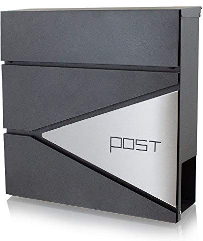 BITUXX® Design Briefkasten Wandbriefkasten Hausbriefkasten Postkasten mit Edelstahlblende Zeitungsfach Anthrazit Graphit Optik