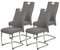 Hela Tische, 4er Set Schwingstuhl Alina Webstoff Grau, Metallgestell Rundrohr Chrom, Lehne mit Griff