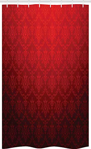 ABAKUHAUS Dunkelrot Schmaler Duschvorhang, Vintage Blumen Stil Ombre, Badezimmer Deko Set aus Stoff mit Haken, 120 x 180 cm, Schwarz Rot