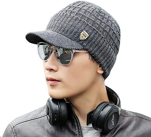 KKPW Hommes Bonnet Tricoté Hiver Chaud Chapeau Visière Coton Beanie Manchette Ski Quotidien Casual Crochet Casquette