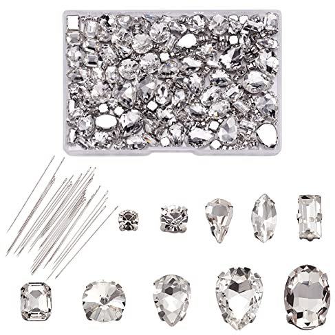 PandaHall 205pcs Glas Nähen auf Strass mit Nadeln Kristall Nähen auf Klaue Strass mit Loch für DIY Kleid Kleidung Schuhe Tasche Dekorationen