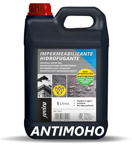 JOVIRA PINTURAS Impermeabilizante Hidrofugante ANTIMOHO. Transparente e Invisible, cubiertas, baldosas, hormigón, terrazas, tejados. Repelente al agua. (5 Litros - H.Antimoho) A-2