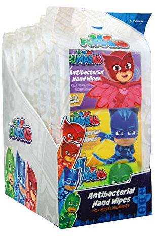 PJ Masks Antibacterial Hand Wipes, Kills 99.9% of Germs, 8 Triple Packs, x8 x3 x10 = 240 Wipes, No Fragrance