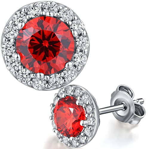 Halo Ohrstecker Runde Zirkonia Ohrringe für Damen 925 Sterling Silber Hypoallergene Diamant Ohrringe Stecker Rot CZ Schmuck Geschenk für Frauen