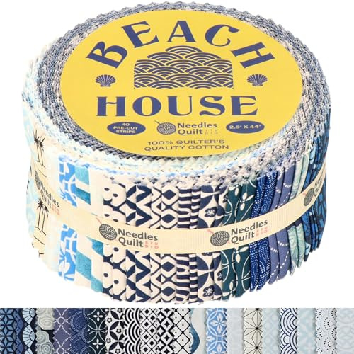 Needles Quilt Studio – 6,3 cm vorgeschnittene 40 Stoffstreifenbündel (Strandhaus) | Baumwollstreifenbündel zum Quilten – Gelee-Rollen zum Quilten Sortiment, Stoffe, Quilter und Nähen –