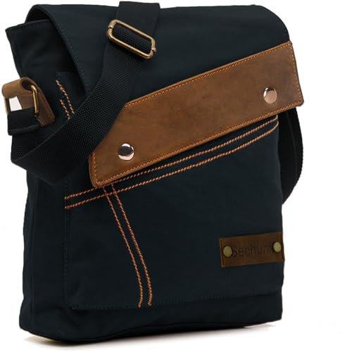 Sechunk Canvas Schultertaschen Crossbody Taschen Messenger Bags Geldbörse für Männer Frauen, Schwarz